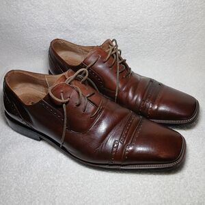 Stacy Adams Men Semi Brogue Cap Toe Oxfords/ Brown Leather.
